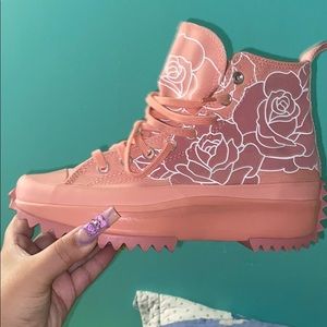 Converse pink floral run star hike platform
